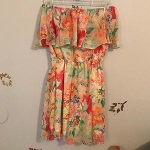 Strapless ruffle floral dress